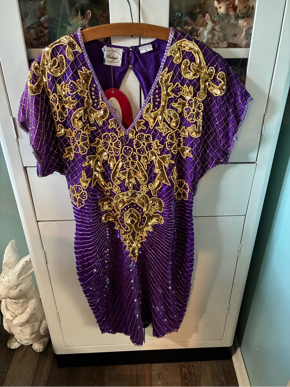Evenings by Pantagis sz M Silk Vintage Beaded V-Neck Tunic Dress nwt